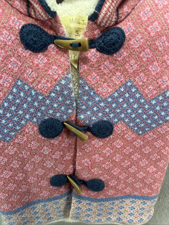 Matilda Jane Sweater Vest Girls Sz 6 Sherpa Vest Hood Toggle Button Warm Hugs - Image 2 of 4