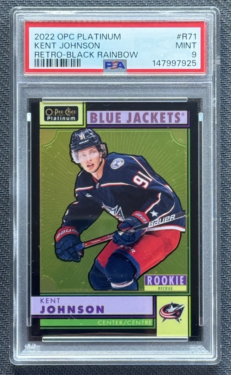 2022 O-Pee-Chee Platinum Retro Black Rainbow Rookies Kent Johnson #R-71 PSA 9