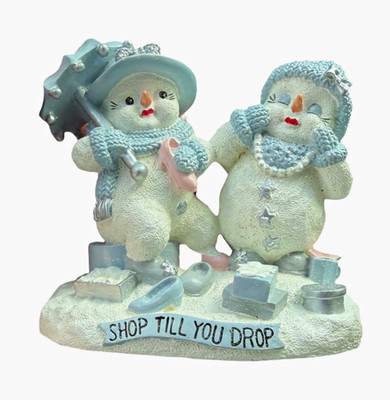 Snowman Couple Figurine ''Shop Till You Drop'' Christmas Freestanding