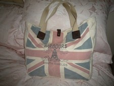 VINTAGE BARBOUR CANVAS TOTE BAG  UNION JACK DESIGN RARE  AV