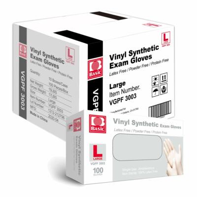 Basic Medical Clear Vinyl Exam Gloves Latex-Free & Powder-Free (Case of 1,000)