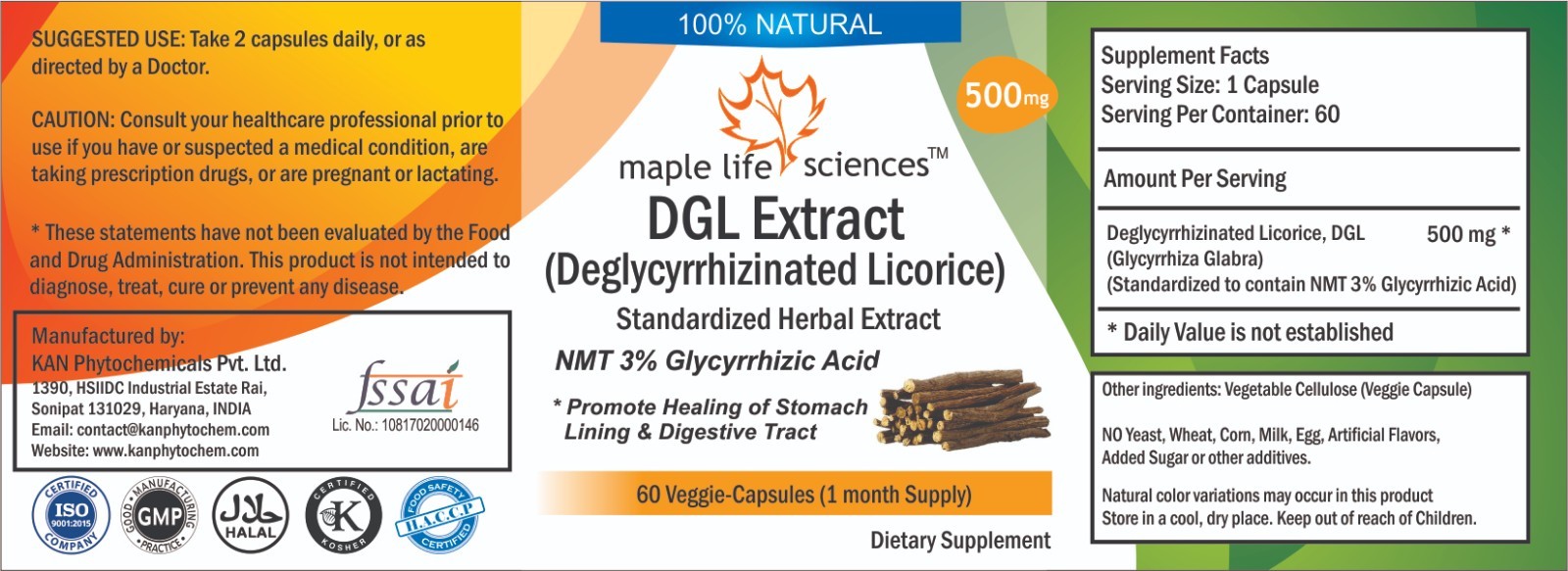 Deglycyrrhizinated Licorice (DGL) Extract Capsules Liquorice Stomach