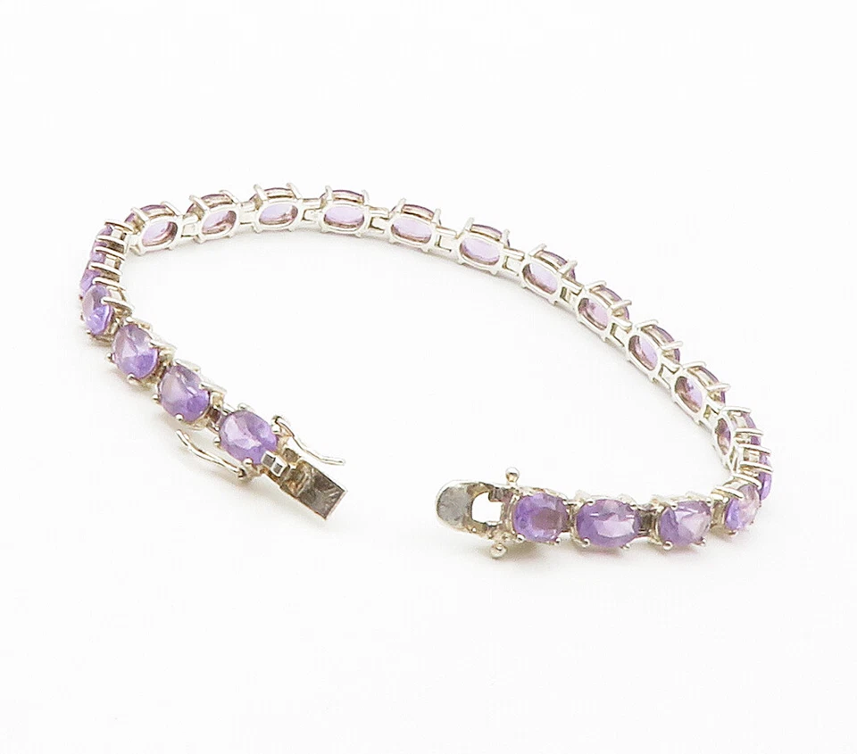 Brazalete de cadena de tenis amatista conjunto de puntas brillantes de plata de ley 925 BT5908 Foto 4 de 4