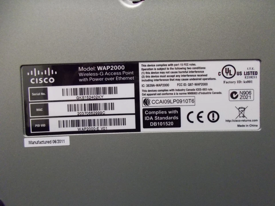 Cisco WAP2000-G5, Wireless-G Access Point mit Power Over Ethernet. #SO-360 - Bild 4 von 4