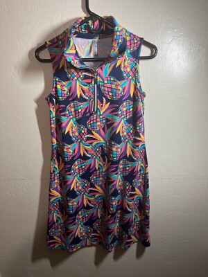 neon zip up dress Lulu B Summer Zip Up Dress Neon Pineapple Multi Color Small