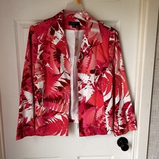 Women  s Pink Floral 3/4 Sleeve Blazer Jacket Office Lined Cotton 119 Retail BxG