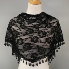 Women Lace Floral Triangle Veil Church Mantilla Scarf Solid Tassel ShawlScarves