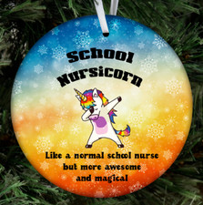 School Nurse Unicorn Christmas Ornament Gift Funny Nursing Healthcare Coworker