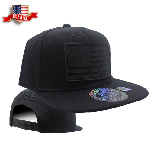 Mens Snapback Hat Black Adjustable USA 