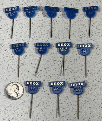 Lot of 12 UNOX Keur Pak Foods Dutch VTG Blue Stick Pin Badge Pins #49208