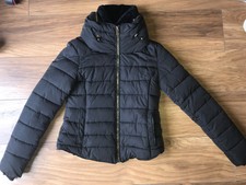 Ladies Size M Uk 8-10 Zara Black Quilted Padded Rear Zip Jacket Coat Puffer Vgc