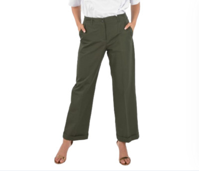 NWT Aspesi Cuffed Wide Leg Pants Womens 38 2 Green Argilla High Rise Trouser NEW