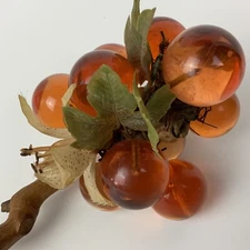 Cluster of Amber Lucite Grapes on Driftwood Mid Century 11 Vintage Grapes