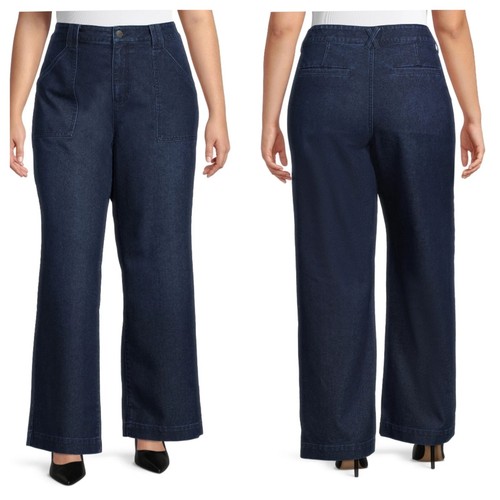 Terra & Sky Plus Size Wide Leg Jeans Sz 20W Dark Wash High Rise Pockets NEW