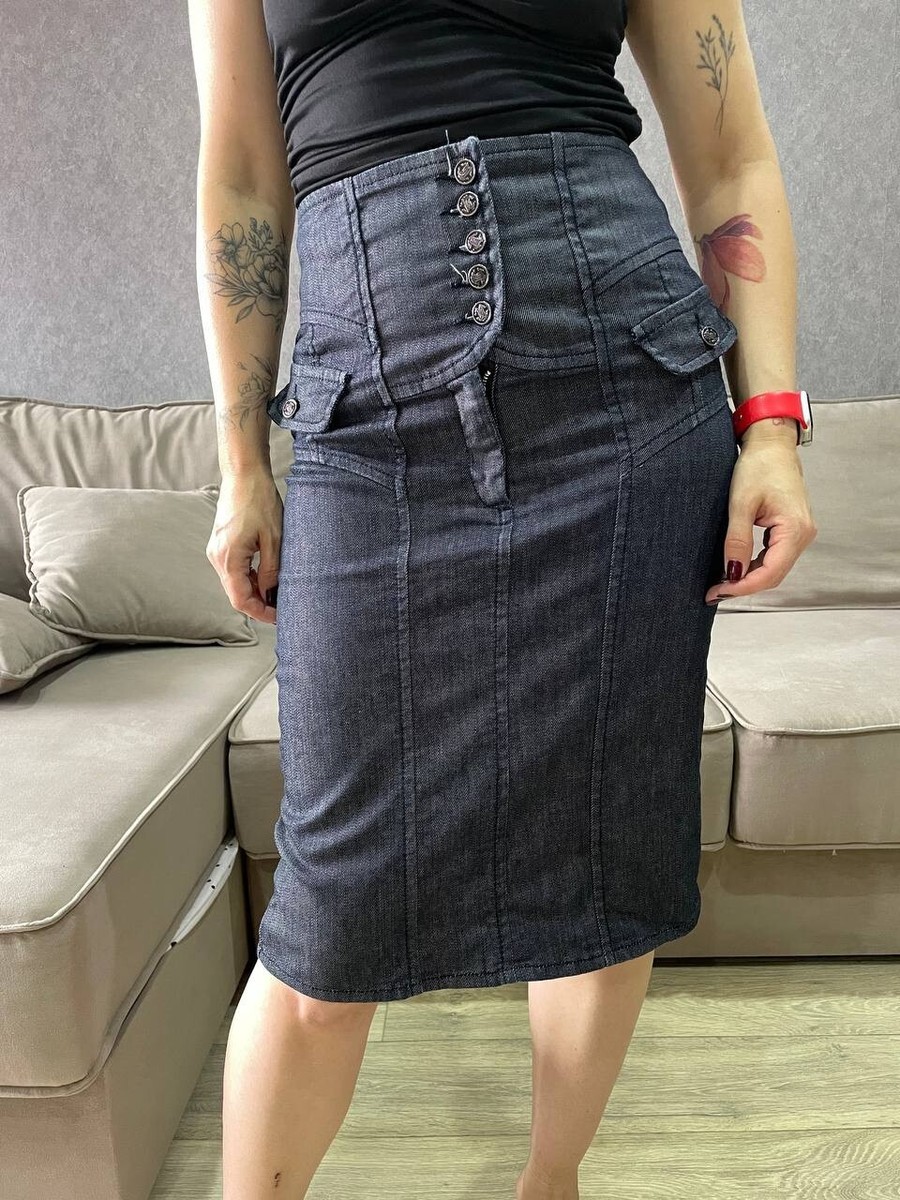 ROBERTO CAVALLI 2007 Denim Skirt Corset with lacing High waist