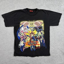 VTG Yu-Gi-Oh T-Shirt Youth Large Black Graphic Print Short Sleeve Crewneck Anime