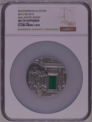 NGC MS70 Fiji 2013 Masterpieces in Stone Blue Malachite Room Silver Coin 3oz COA