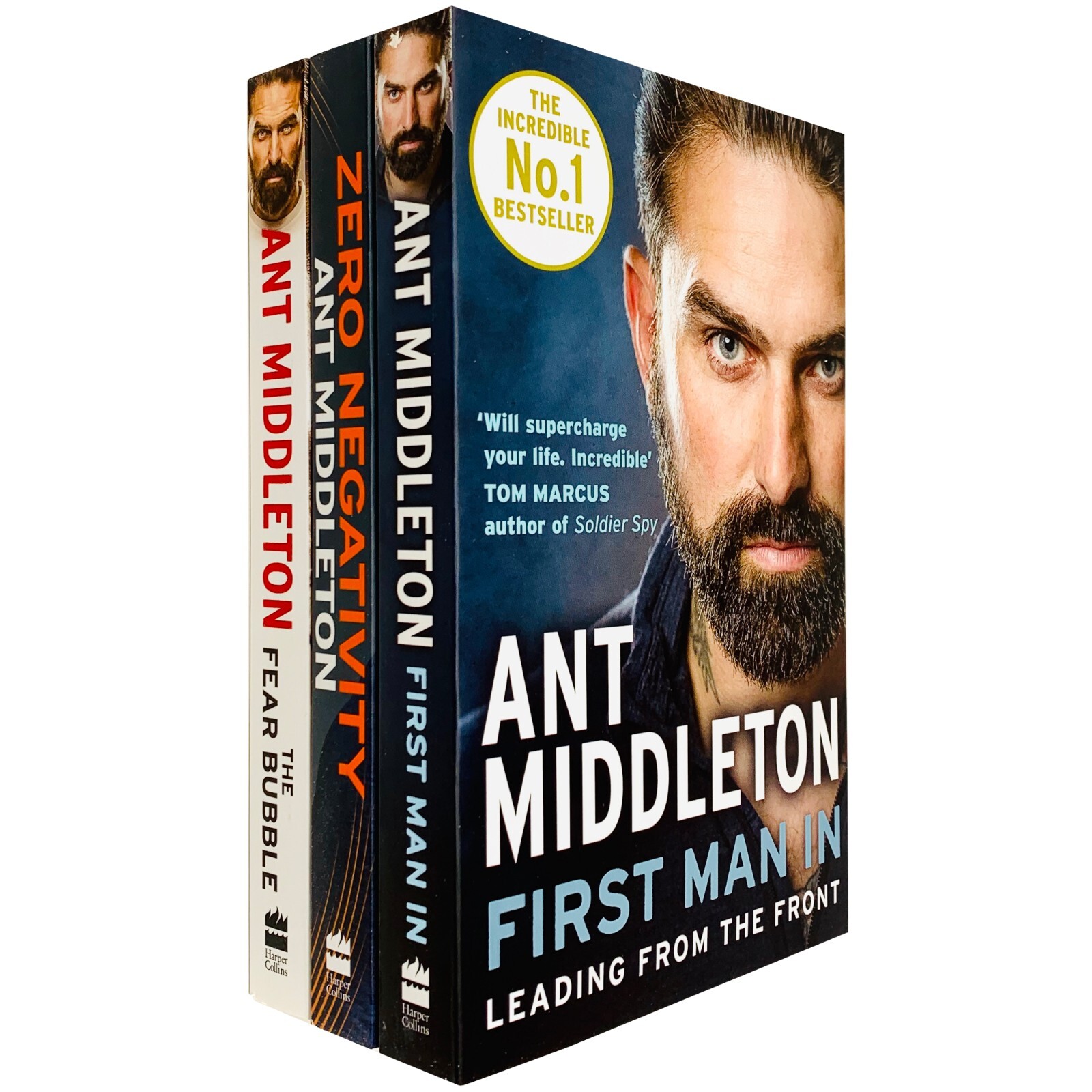 Ant Middleton 3 Books Collection Set Zero Negativity,The Fear Bubble & First Man