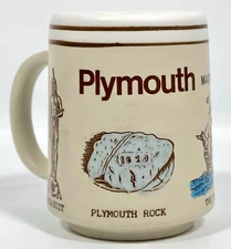 Vtg Plymouth Rock Mayflower Ship Massasoit Indian Pilgrim Massachusetts Mug 10oz