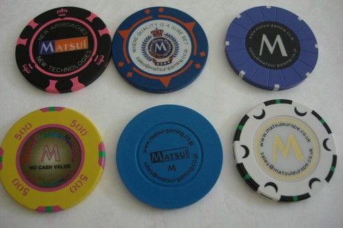   6  MATSUI  CASINO  SAMPLE ADVERTISING CASINO CHIPS   - Picture 1 of 3