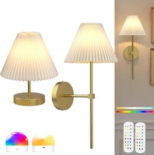 Battery Operated Wall Sconces Set of 2,Gold Rechargeable Wall Lights with Remote