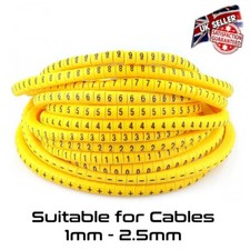 Cable Markers Numbered Yellow 50 of Each 0~9 - + Pack of 600 for 1mm - 2.5mm