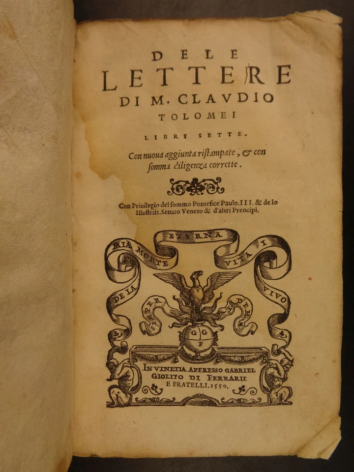 1550 Italian Letters of Claudio Tolomei on Poetry Woodcut MAP Mount Argentario - Image 4 of 4