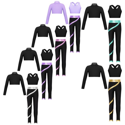 Kids Girls Tracksuit Shiny Suit Vest Outfit Workout Training Jazz Activewear - Picture 4 of 72