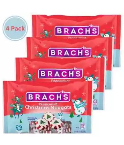 (4-Pack) Brach's 11 oz PEPPERMINT CHRISTMAS NOUGATS Individually Wrapped BB 5/25