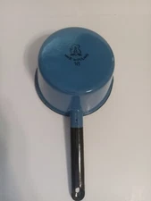 Vintage Huta Silesia Poland Blue/Black Enamel Steel Sauce Pan/Pot # 16