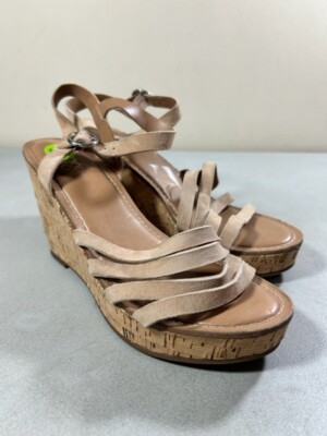 Franco Sarto women's tan leather Crisania cork wedge sandals size