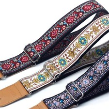 Adjustable Replacement Embroidered Cotton Guitar Strap for Electric Bass
