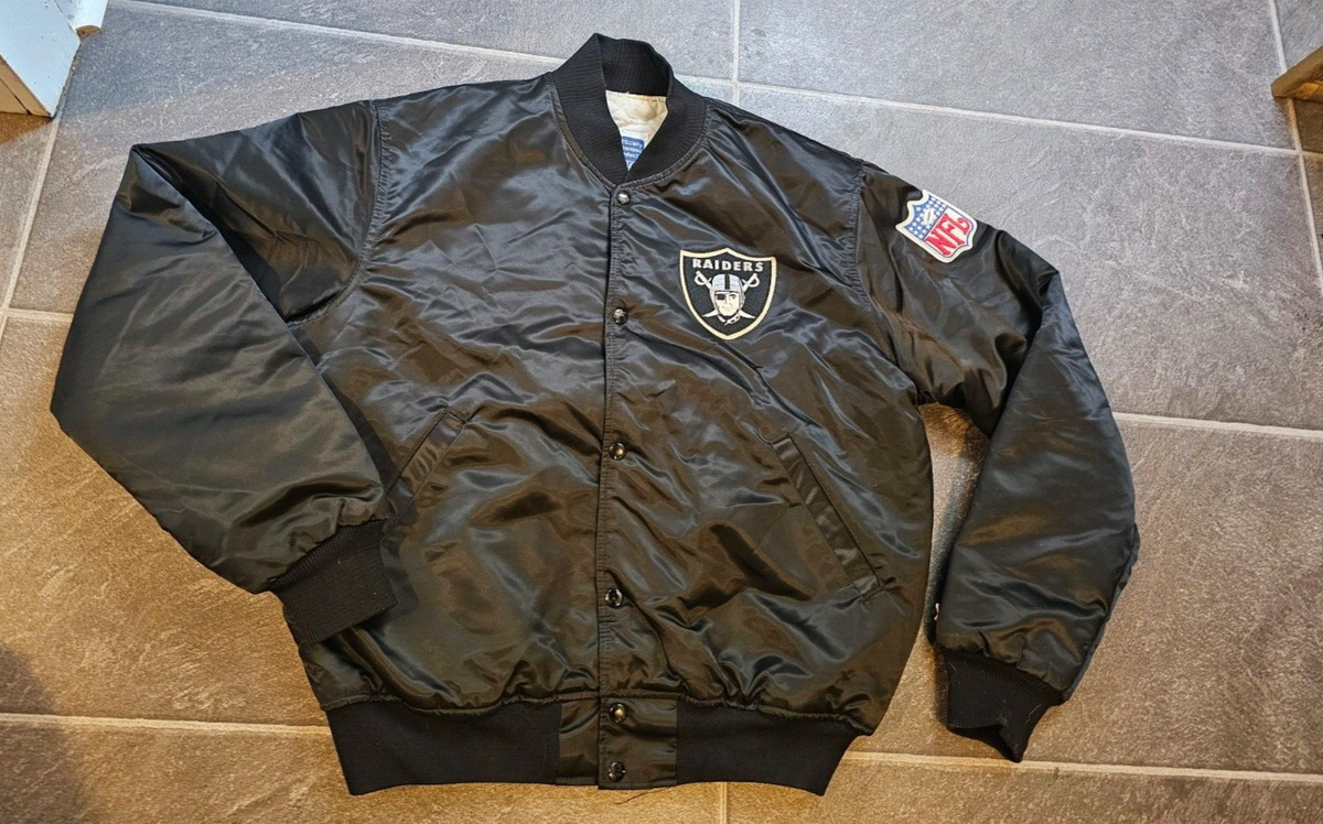 VTG 80'S STARTER NFL OAKLAND RAIDERS MEN'S SATIN JACKET SZ L MADE