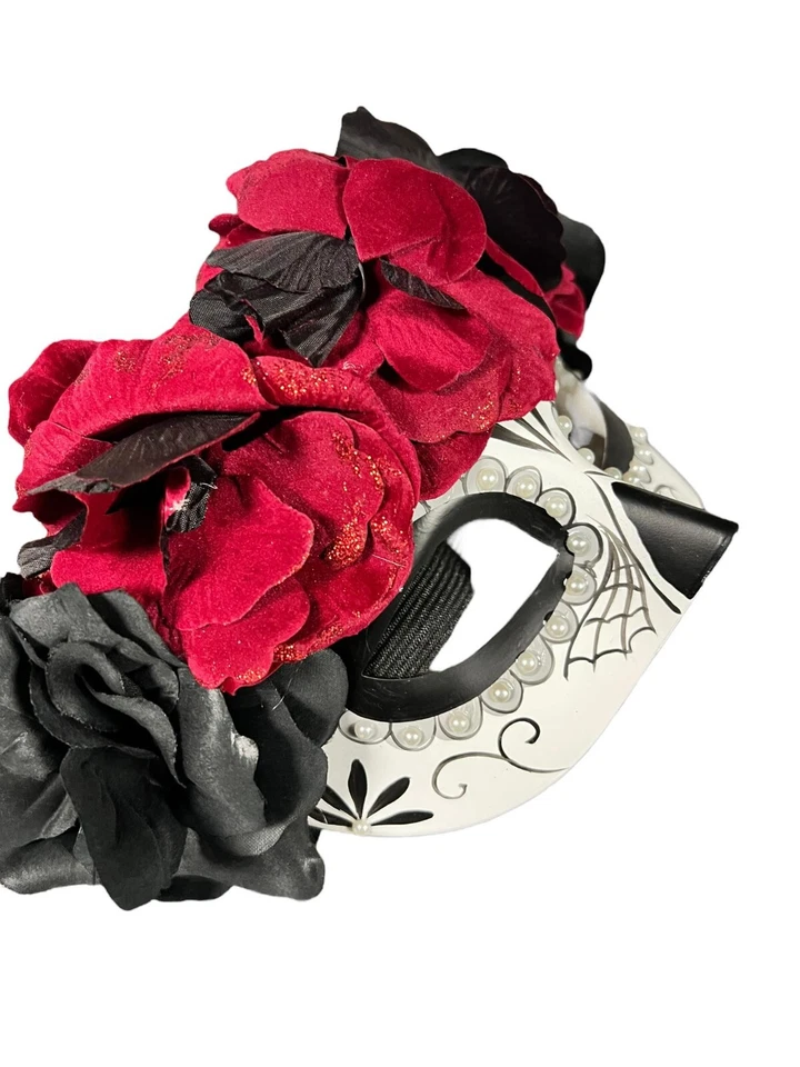 Day of the Dead Mask - Roses Flowers Dia de los Muertos Masquerade Costume Mask - Image 4 of 4