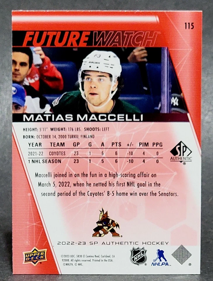 2022-23 SP Authentic Future Watch Red Limited #115 Matias Maccelli - Image 2 of 2