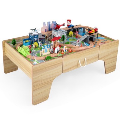3-in-1 Children Activity Play Set w/ Storage Drawer and Solid Wood Track