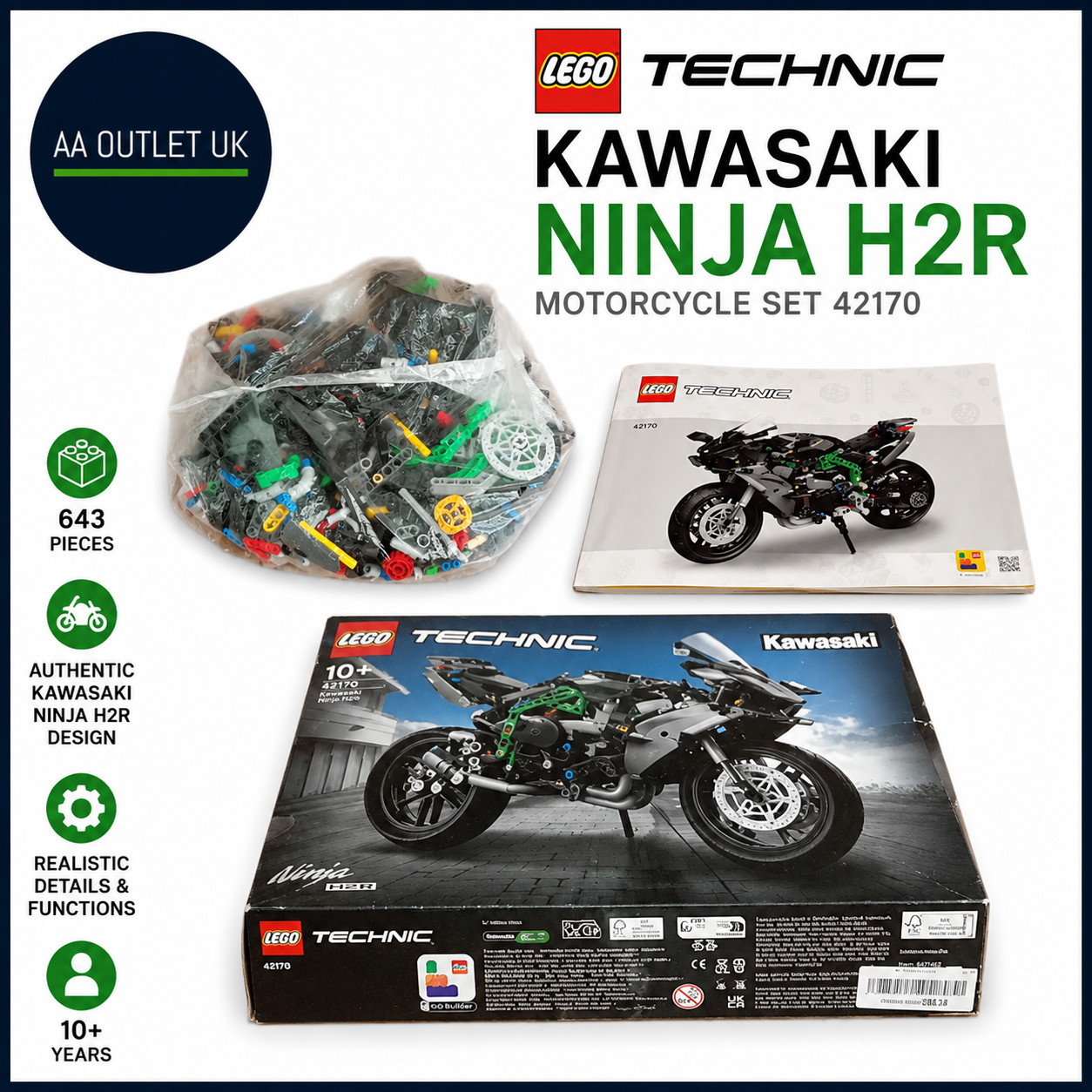 LEGO Technic Kawasaki Ninja H2R Motorcycle Set 42170 Building Toy Design