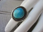 Vintage Hand Crafted Native American Turquoise STERLING SILVER Rope Framed RING