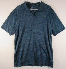 Nike Dri Fit Mens Button Front Polo Shirt Striped Print Collared Size L Blue
