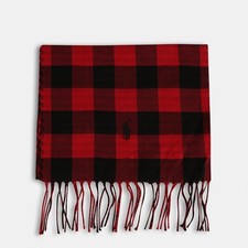 Polo Ralph Lauren Scarf Reversible Check Brushed Cotton Red Black Plaid Unisex