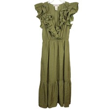 A.Calin Dress Womens Medium Green Flying Tomato Ruffle Tiered Midi AD1584 Boho