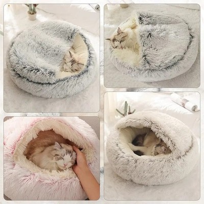 Hund Katze Bett Kapuze Kätzchen Haustier Kuschelhöhle Weich Beruhigend Iglu Kuschelig Plüsch Kunstfell