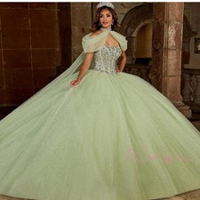 Strapless Cape QuinceaneraDress Glitter Tulle Beading beautiful detachable Satin
