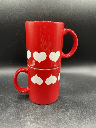 Set 2 VTG Waechtersbach Red White Hearts Valentine's Day Mug Germany