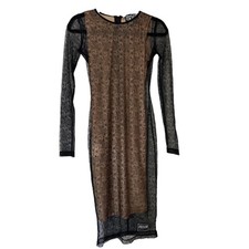 Versace Jeans Couture Dress Black Lace Mesh Midi Bodycon Sheer Sleeve US 4 NWT