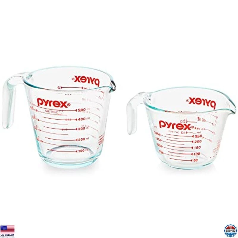 2-Piece Glass Measuring Cup Set, 1-Cup & 2-Cup, Oven Safe, Dishwasher Safe