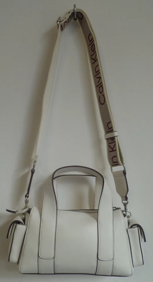 Calvin Klein Webbing Strap Pocket Bag/Hand Bag White Alyssum / Contrast Webbing - Image 3 of 4