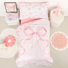 DAYEEBALL 4pc Toddler Bedding Set - Ultra Soft, Breathable - Pink Bow Design