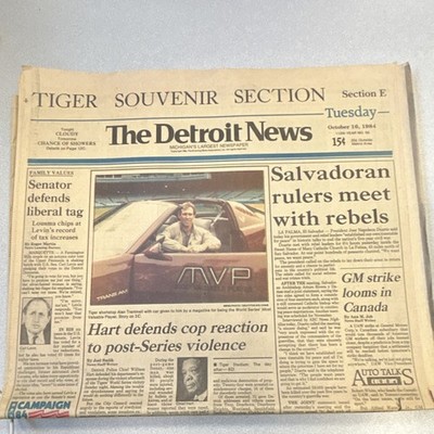 The Detroit News October 16, 1984 Tiger Souvenir Section Section E Newspaper