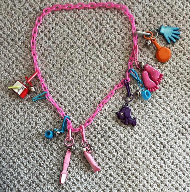 Pink Plastic Link Chain Charm Necklace Multicolor Asymmetrical Charms